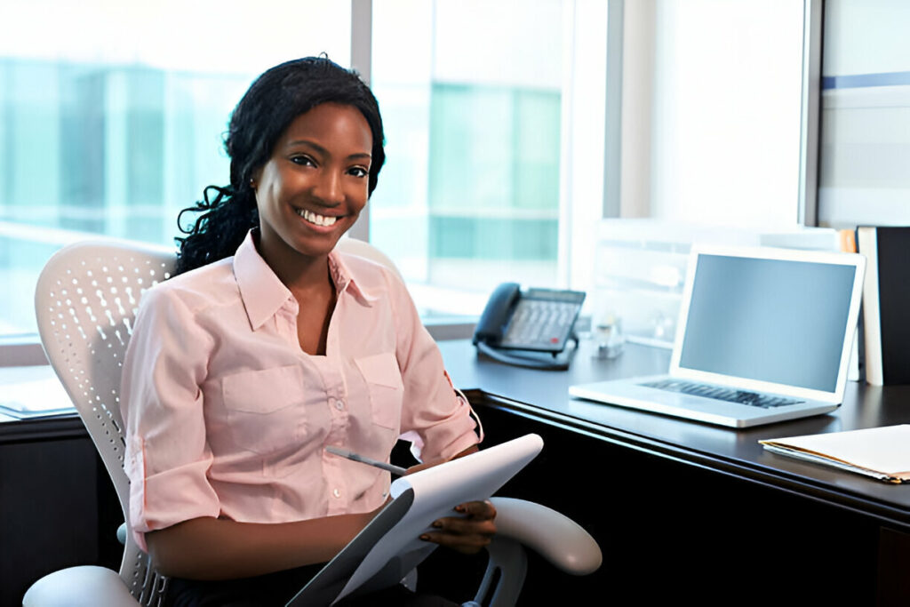 A company female secretary in her office